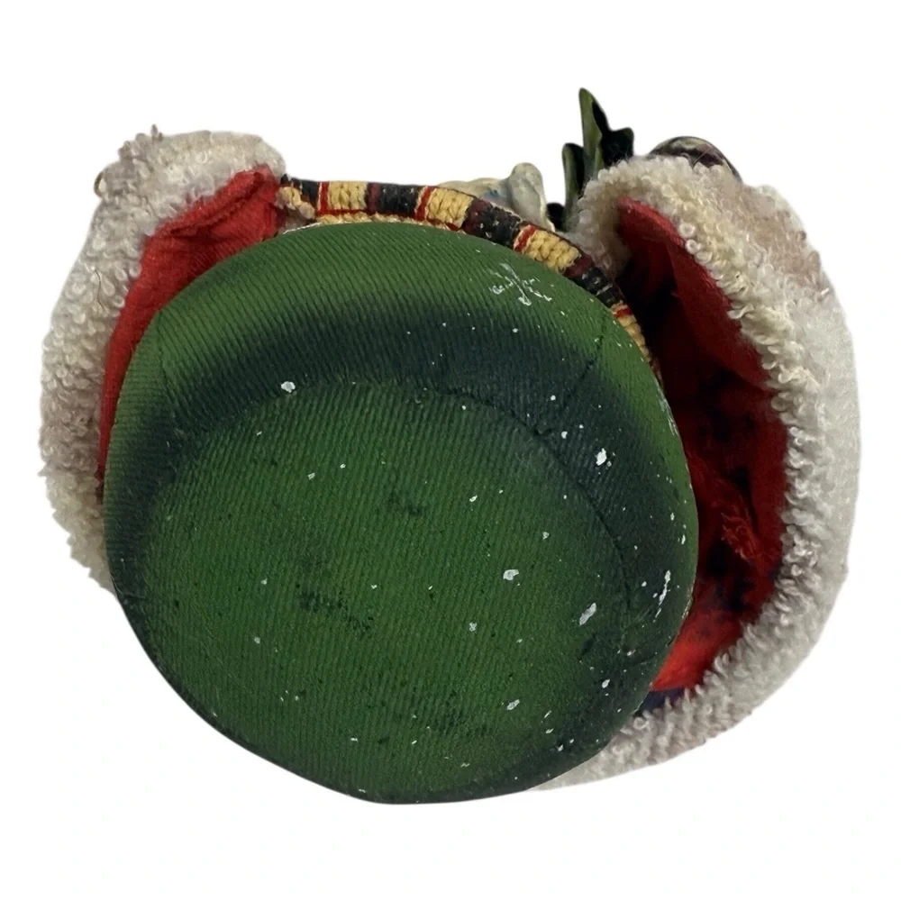 Vintage Santa Claus Holiday-Christmas Ornament Fabric Mache Greeen/Blue EUC